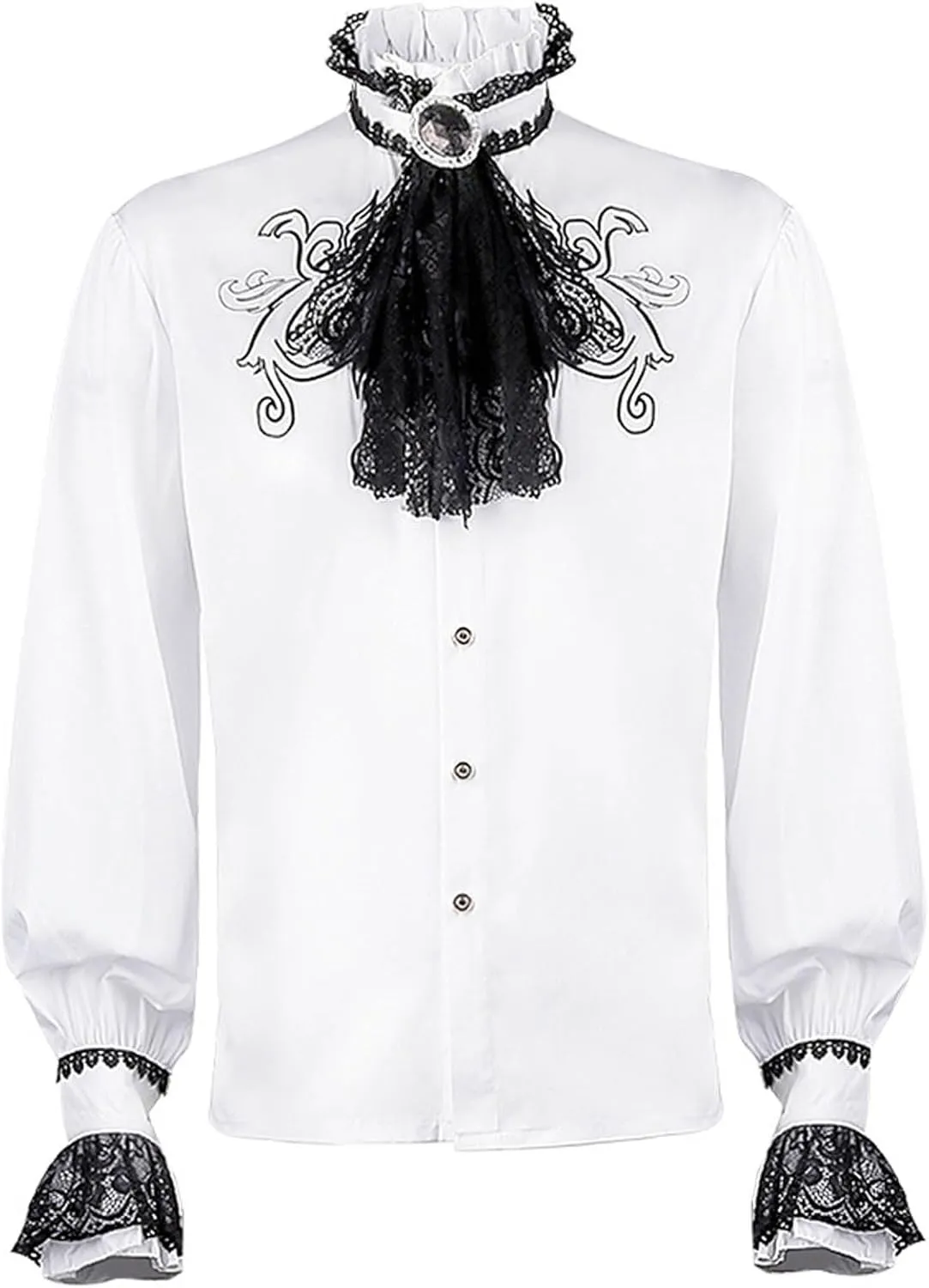 Men's Victorian Pleated Shirt Button Medieval Stand Collar Blouse Steampunk Court Uniform Vintage Renaissance Costume