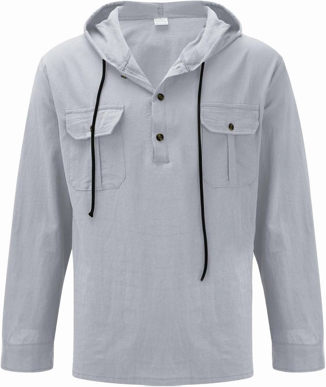 Mens Cotton Linen Shirts with Hooded Casual 3/4 Roll-Up Sleeve Summer Beach Hippie Shirt Lightweight Drying Tee Tops