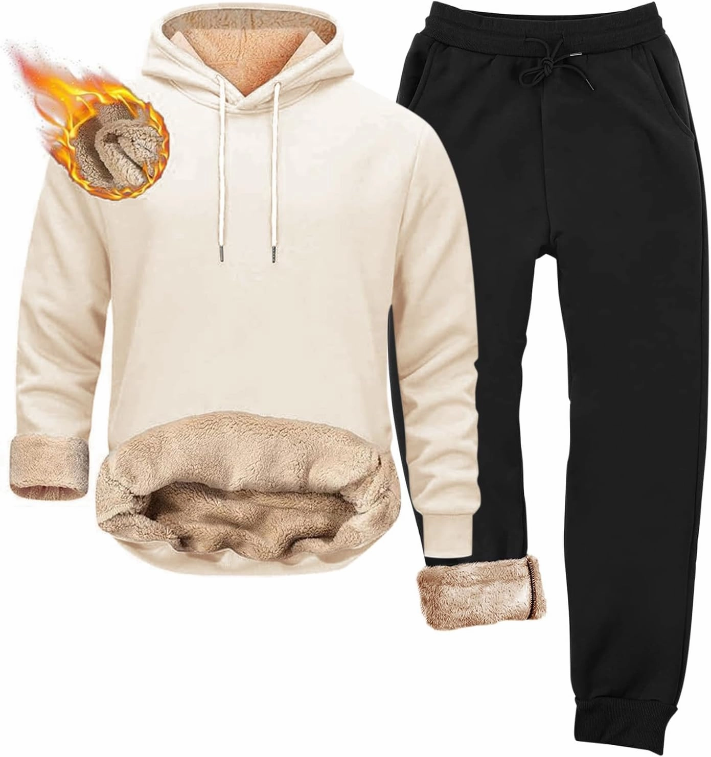 Mens Sweatsuits Fleece Sherpa Lined Tracksuits 2 Piece Warm Hoodie Sweatshirts Sweatpants Suit Set Trendy 2025