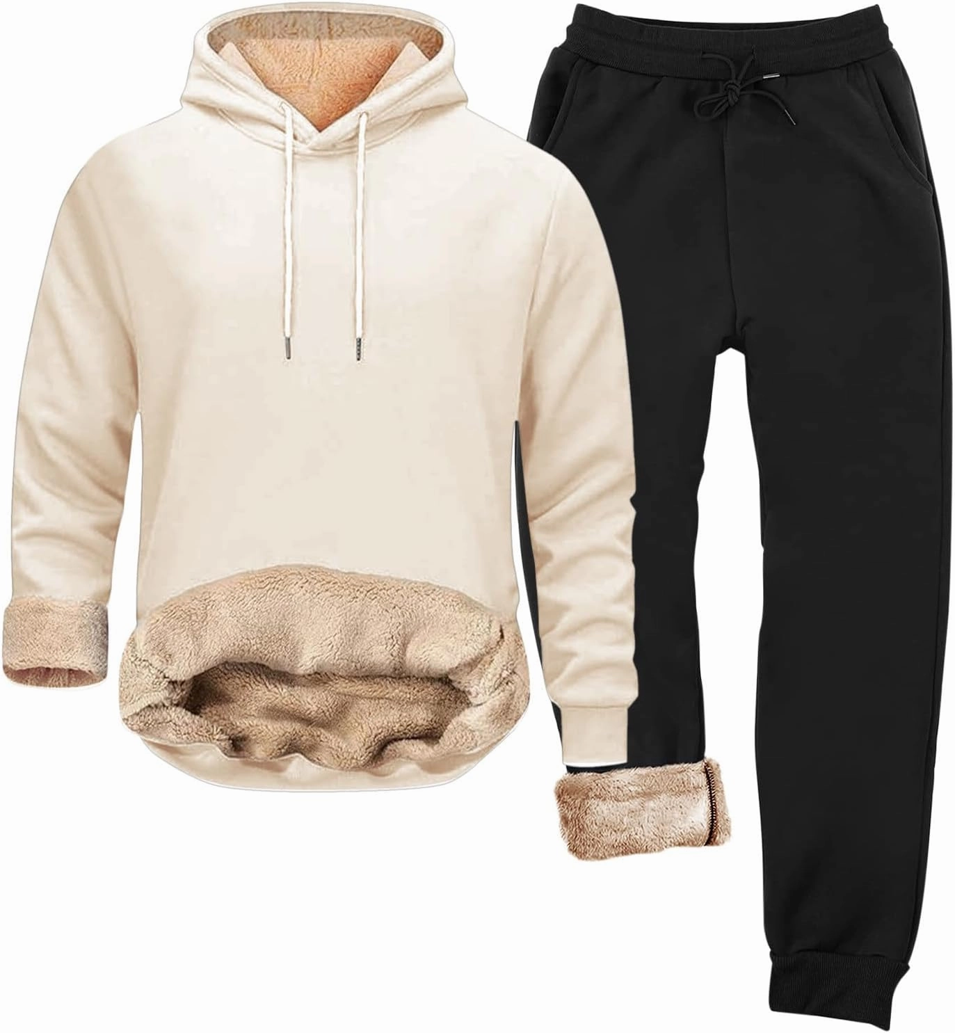 Mens Sweatsuits Fleece Sherpa Lined Tracksuits 2 Piece Warm Hoodie Sweatshirts Sweatpants Suit Set Trendy 2025
