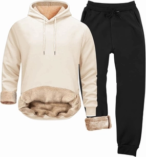 Mens Sweatsuits Fleece Sherpa Lined Tracksuits 2 Piece Warm Hoodie Sweatshirts Sweatpants Suit Set Trendy 2025