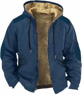Mens Vintage Fleece Jacket Sherpa Lined Winter Coats Parka Warm Cozy Outerwear Windbreaker Casual Hoodies Plus Size