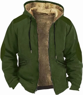 Mens Vintage Fleece Jacket Sherpa Lined Winter Coats Parka Warm Cozy Outerwear Windbreaker Casual Hoodies Plus Size