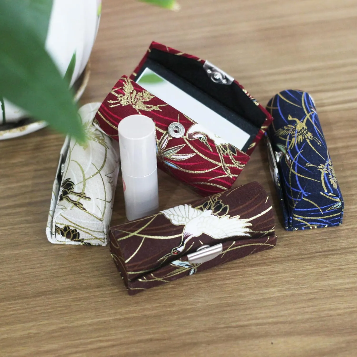 MIAO JIN 12PCS Lipstick case with mirror Lipstick Storage box Mini portable Red-crowned crane jewelry cosmetic case