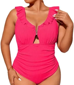 Midnight Velvet One Piece Swimsuits for Women, Ruched V-Neck, Zipper, Bodycon Dresses, Black, Size XL