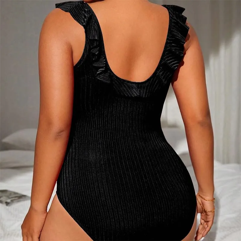 Midnight Velvet One Piece Swimsuits for Women, Ruched V-Neck, Zipper, Bodycon Dresses, Black, Size XL