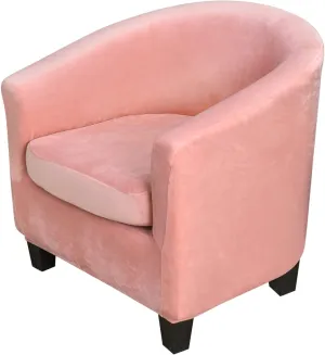 MIFXIN 2 Piece Velvet Tub Chair Covers with Cushion Cover Stretch Soft Removable Tub Chair Slipcovers Armchair Sofa Couch Furniture Protector Cover for Living Room Club Hotel (Pink)