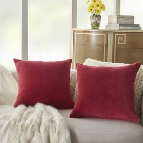 Mina Victory SS999 Pack of 2 Life Styles Velvet Red Throw Pillow Cover Set 16" x 16", 2 Pieces, 16"x16"