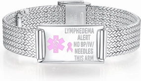 mnmoom Medical Alert Bracelets for Women Adjustable Stainless Steel Mesh lymphedema alert Bracelets with engraved NO BP/IV/NEEDLES THIS ARM