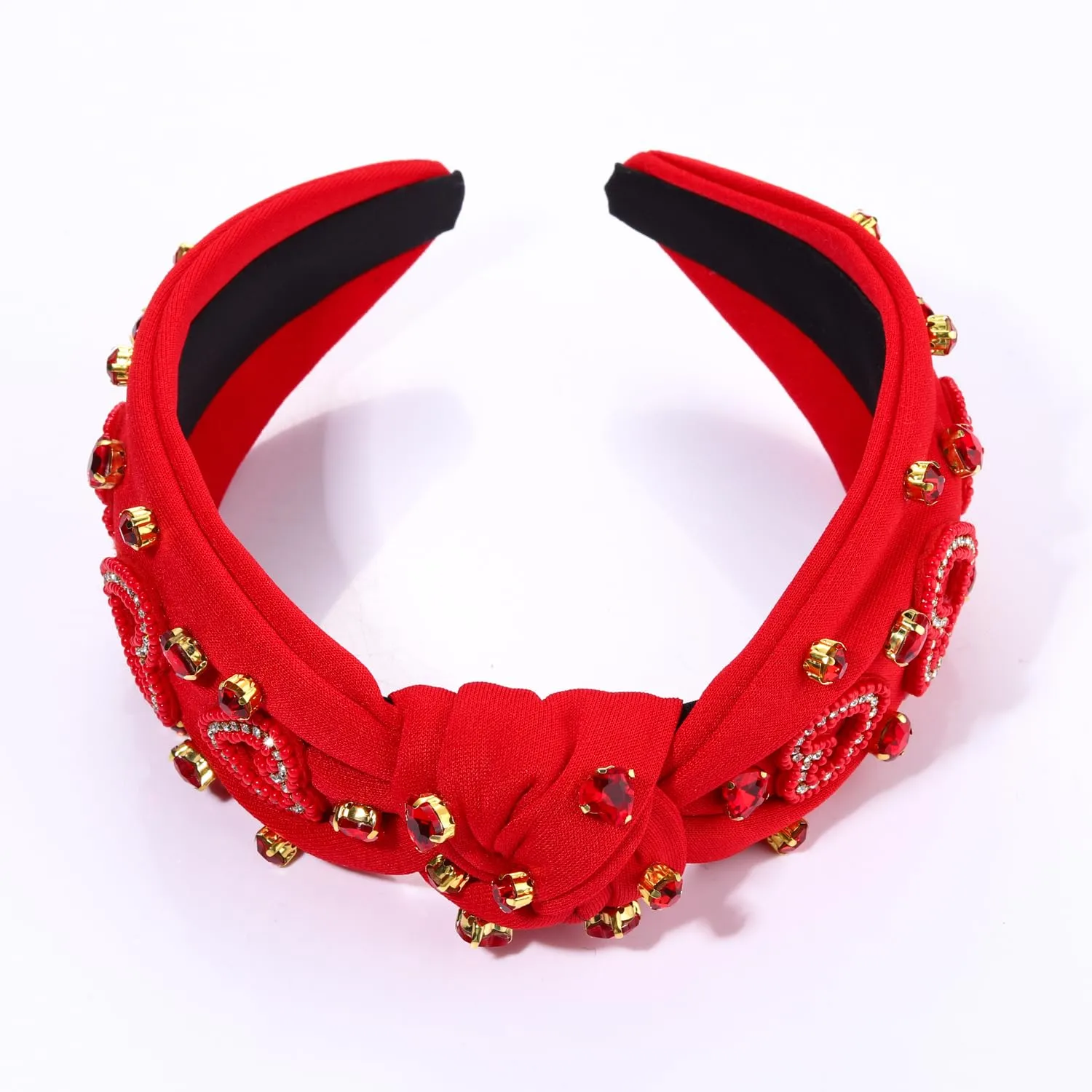 MOLOCH Pink Heart Headband for Women Rhinestone Conversation Love Heart Headbands Crystal Knotted Bejeweled Wide Velvet Fashion Hairband Valentines Day Country Concert Hair Accessories