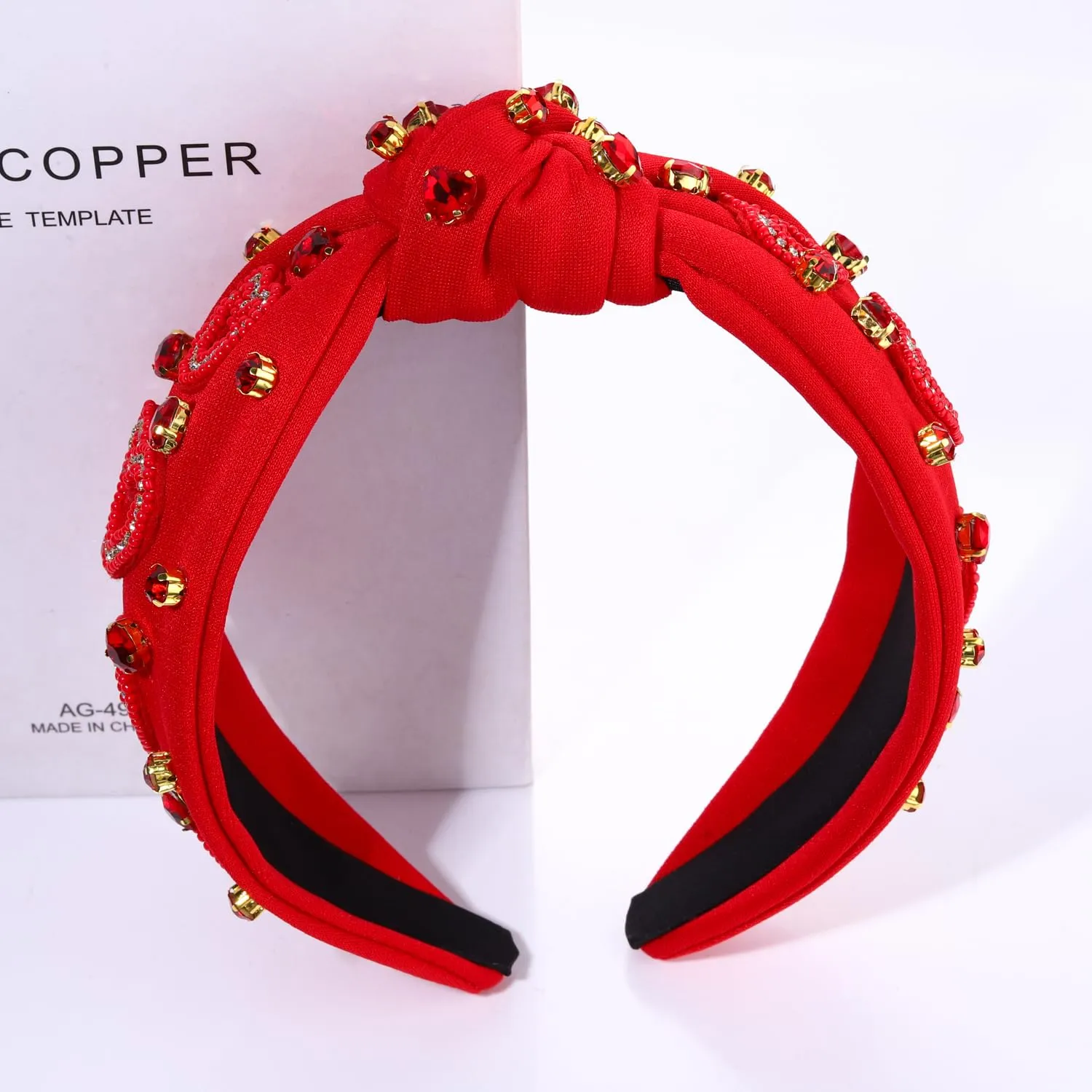 MOLOCH Pink Heart Headband for Women Rhinestone Conversation Love Heart Headbands Crystal Knotted Bejeweled Wide Velvet Fashion Hairband Valentines Day Country Concert Hair Accessories