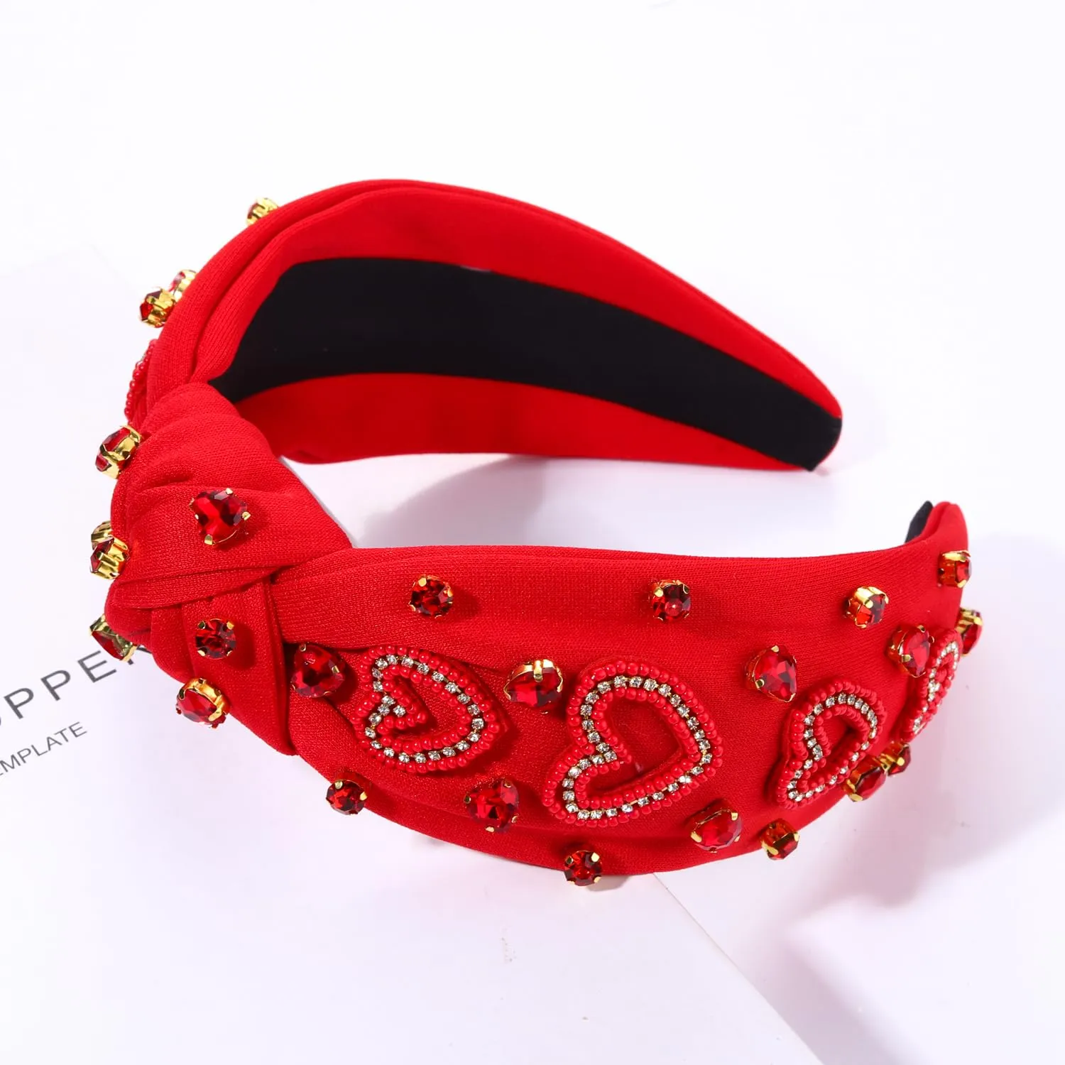 MOLOCH Pink Heart Headband for Women Rhinestone Conversation Love Heart Headbands Crystal Knotted Bejeweled Wide Velvet Fashion Hairband Valentines Day Country Concert Hair Accessories