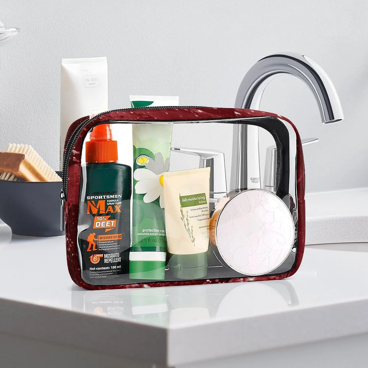 Moody Crimson Agate Dark Blood Red Jewel Tone Transparent Storage Bag, 5-piece Makeup Bag Set White-style
