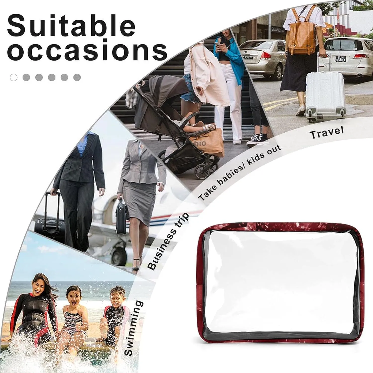 Moody Crimson Agate Dark Blood Red Jewel Tone Transparent Storage Bag, 5-piece Makeup Bag Set White-style