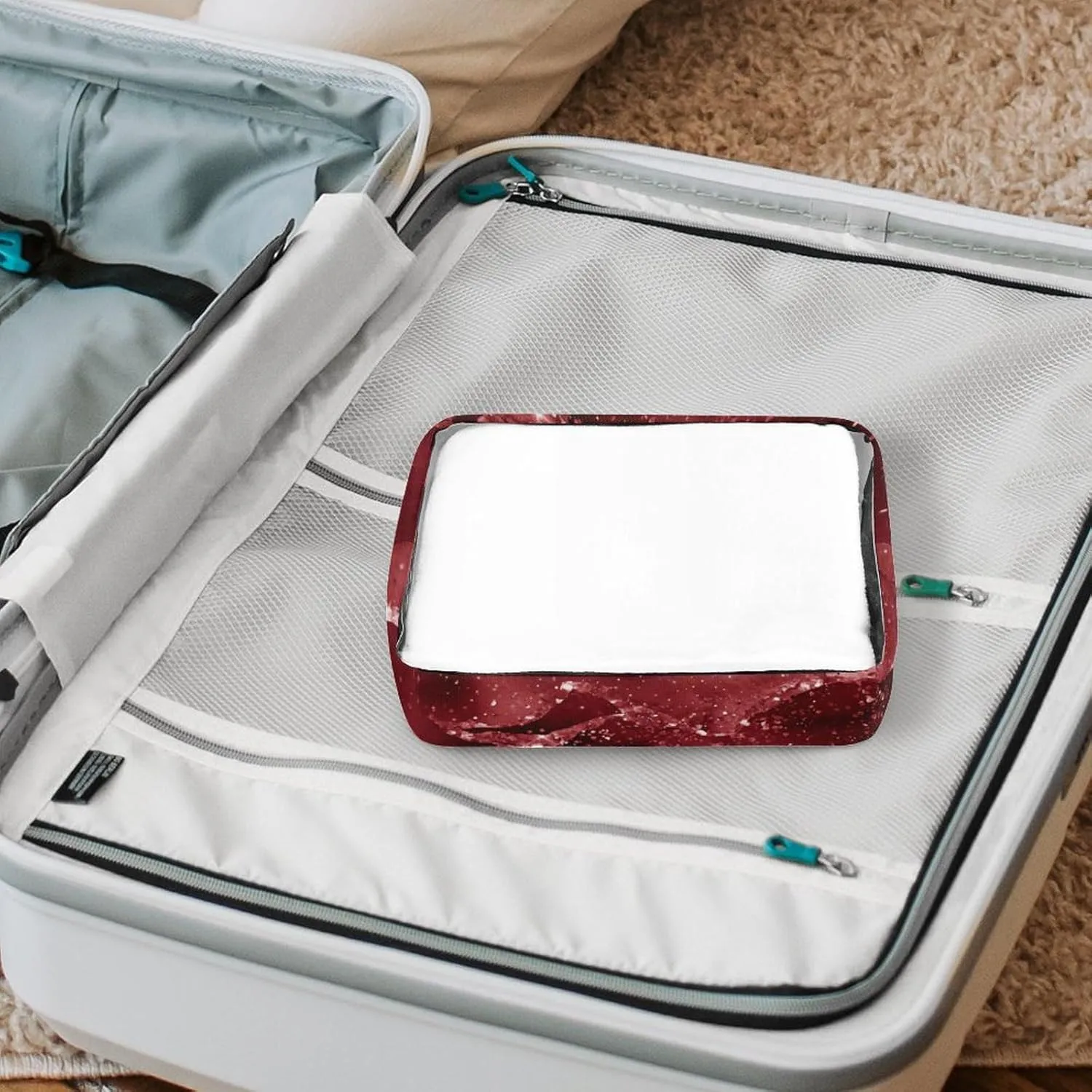 Moody Crimson Agate Dark Blood Red Jewel Tone Transparent Storage Bag, 5-piece Makeup Bag Set White-style