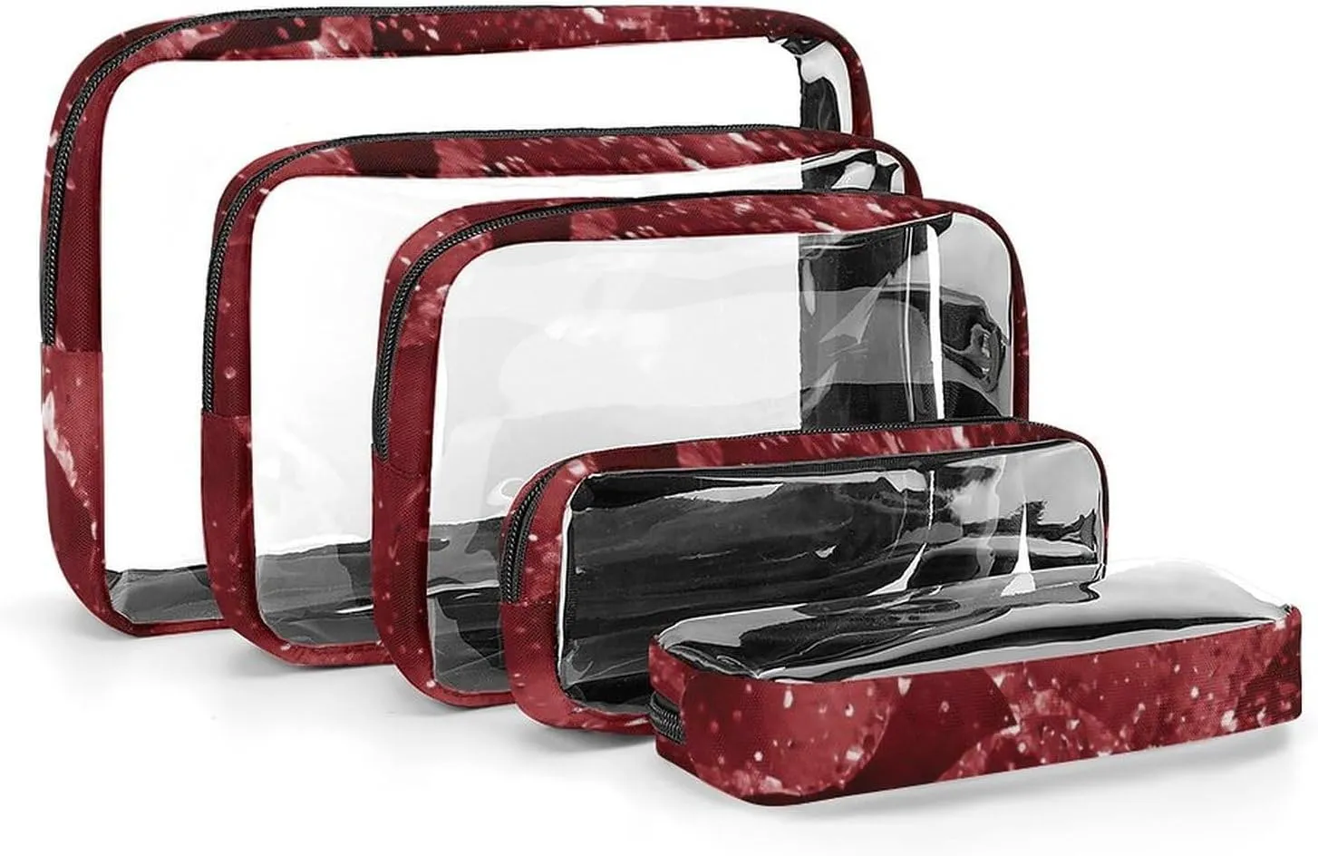 Moody Crimson Agate Dark Blood Red Jewel Tone Transparent Storage Bag, 5-piece Makeup Bag Set White-style