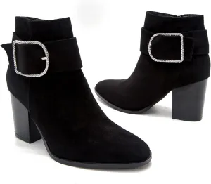 MOOMMO Chunky Block Heel Western Ankle Boots Booties For Women Pointed Toe Suede Leather Rhinestone Buckle Strap Zipper Cowboy Booties Lace Stacked Heel Dress Cowgirl Boots Fashion Casual 6-11 M US