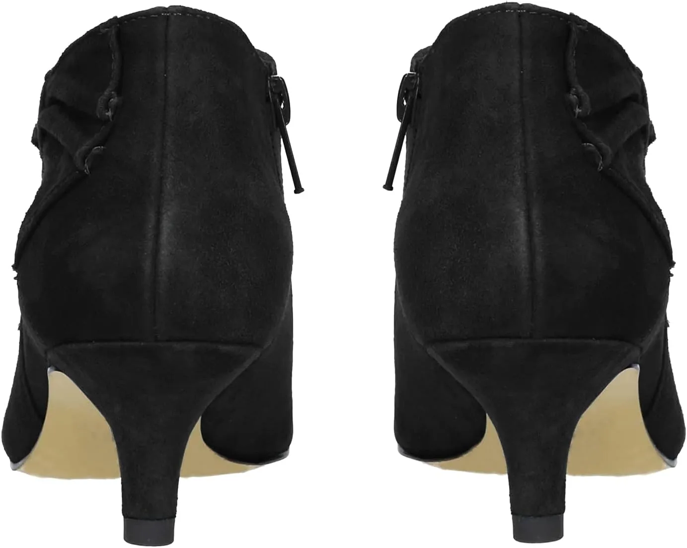 MOOMMO Women Low Kitten Heel Suede Ankle Boots Bow Pointed Closed Toe Zipper Chelsea Boots 2" Heels Buckle Strap Faux Suede Boot Zip Up Short Dress Booties Fall Office Wedding Comfy Cute 4-11 M US