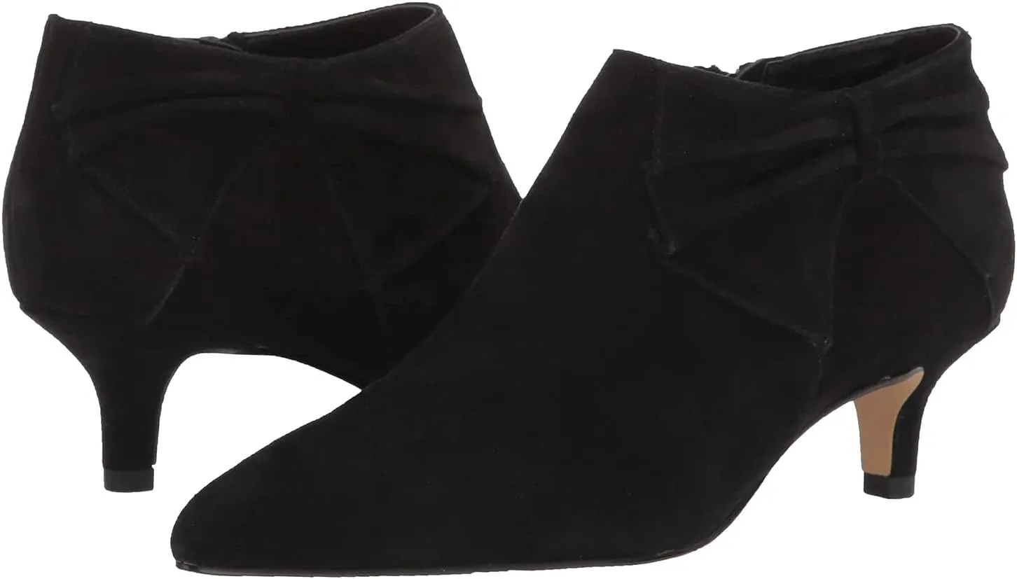MOOMMO Women Low Kitten Heel Suede Ankle Boots Bow Pointed Closed Toe Zipper Chelsea Boots 2" Heels Buckle Strap Faux Suede Boot Zip Up Short Dress Booties Fall Office Wedding Comfy Cute 4-11 M US