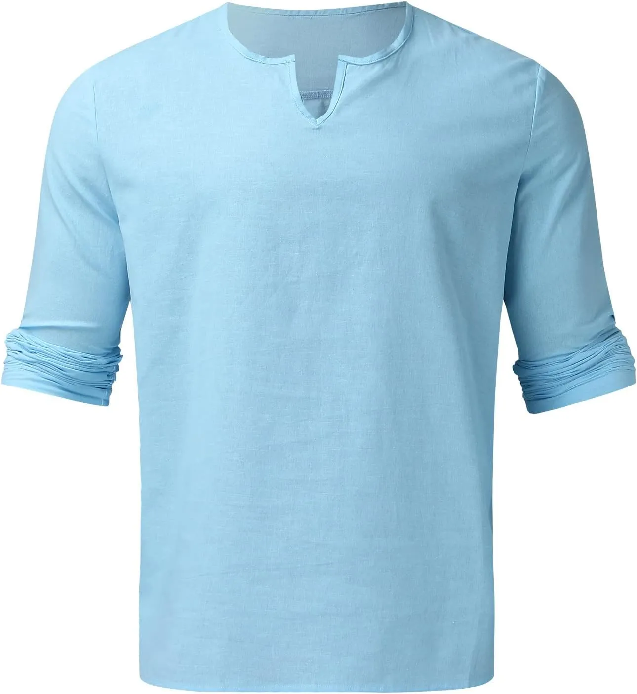 Muscularfit Men's 2 Pieces Cotton Linen Set Long Sleeve V-Neck Shirts Casual Beach Pant With Pockets Running Sports Tracksuit