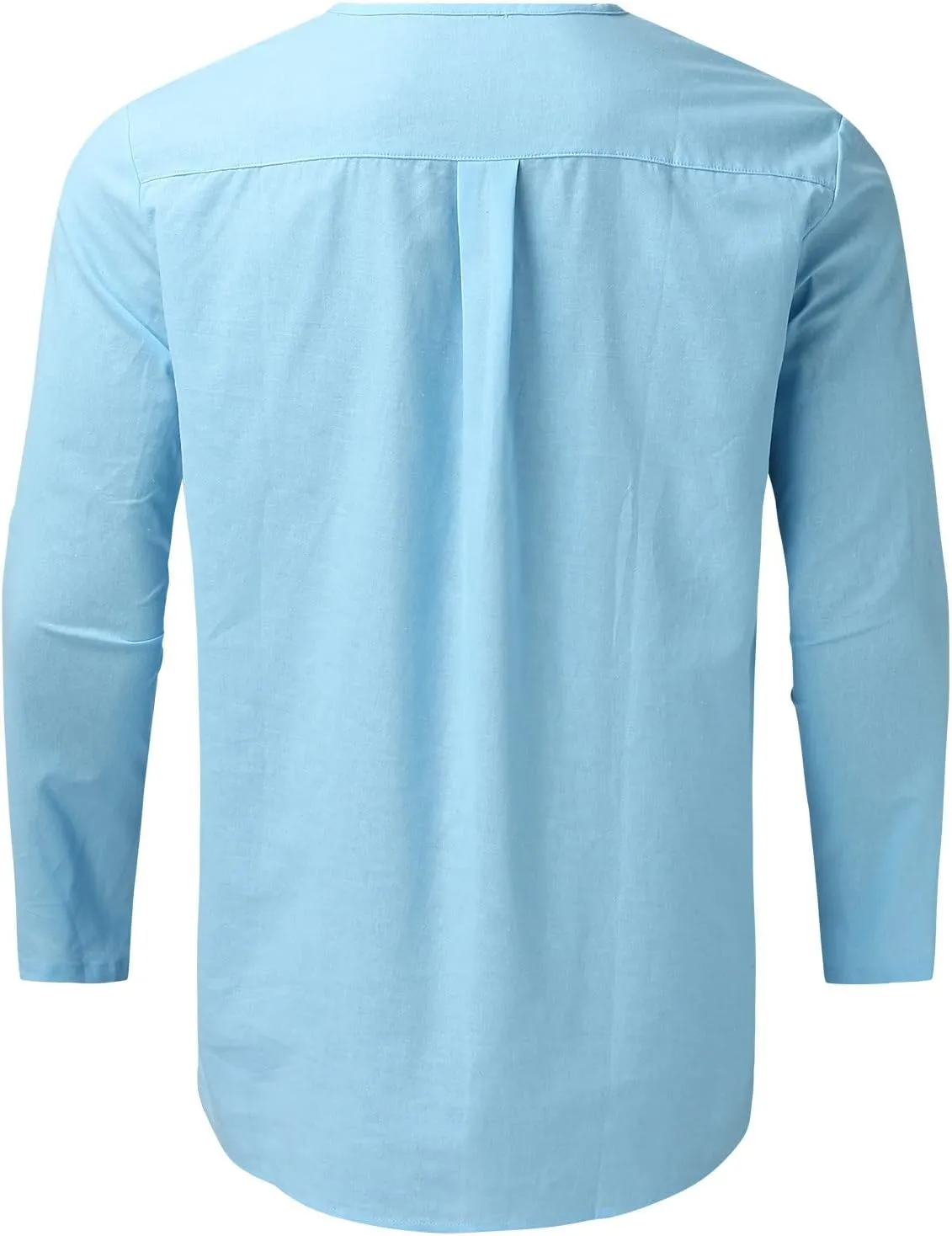 Muscularfit Men's 2 Pieces Cotton Linen Set Long Sleeve V-Neck Shirts Casual Beach Pant With Pockets Running Sports Tracksuit