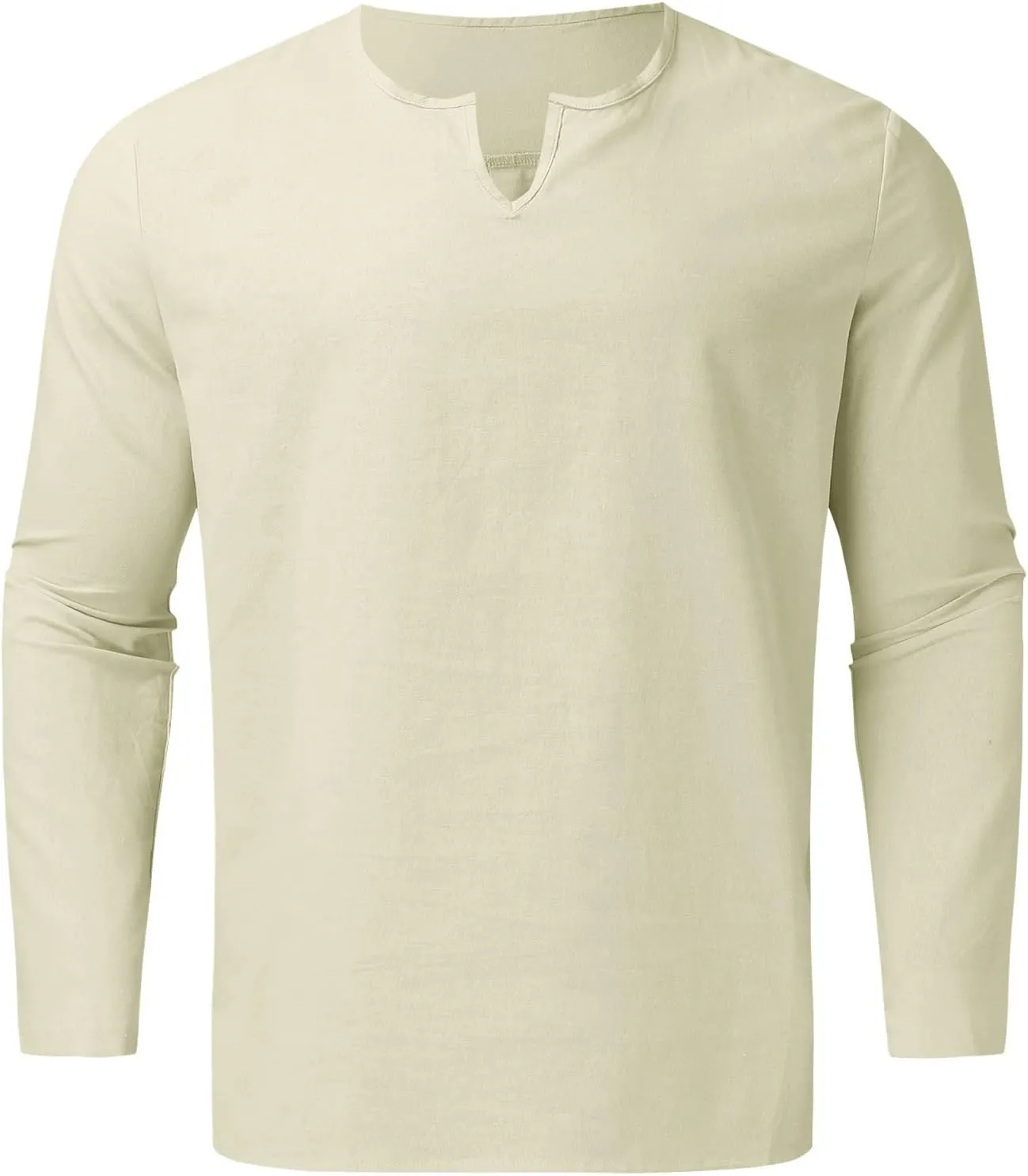 Muscularfit Men's 2 Pieces Cotton Linen Set Long Sleeve V-Neck Shirts Casual Beach Pant With Pockets Running Sports Tracksuit