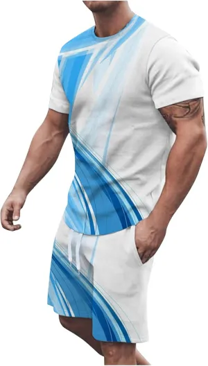 Muscularfit Mens Short Sets 2 Piece Outfits Causal Gradient Color Tracksuit Sweatshirt and Drawstring Shorts Set for Men 2023