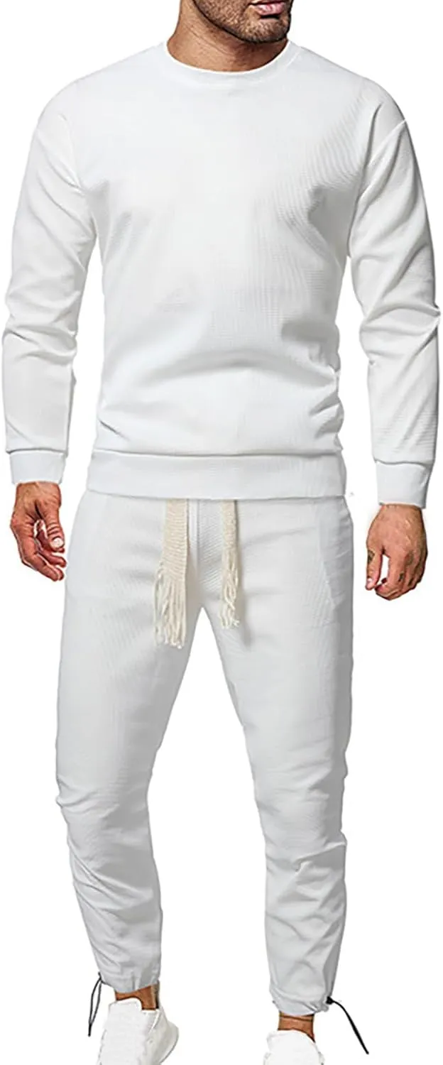 Muscularfit Sweat Suits for Men 2 Piece Fall Fashion Sports Crewneck Sweatshirts Athletic Jogging Sweatpant Outfits Tracksuit