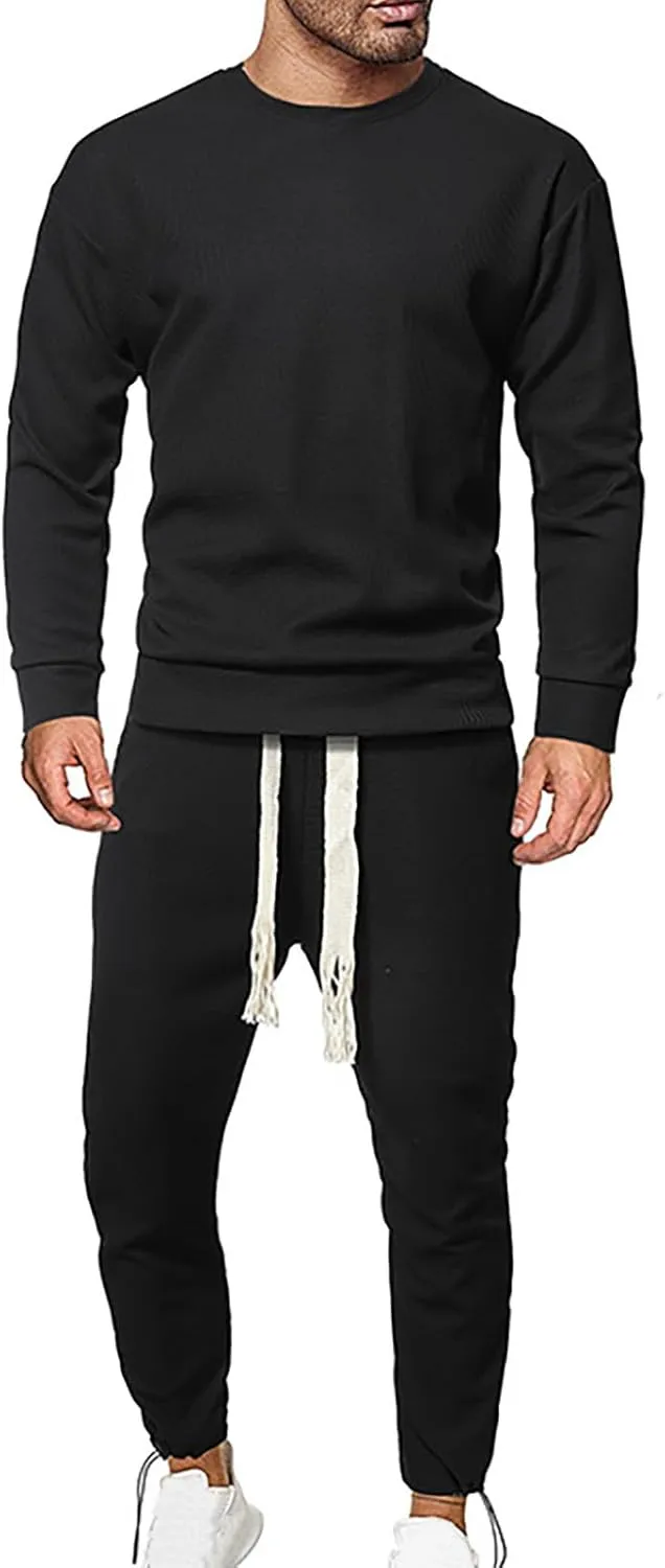 Muscularfit Sweat Suits for Men 2 Piece Fall Fashion Sports Crewneck Sweatshirts Athletic Jogging Sweatpant Outfits Tracksuit