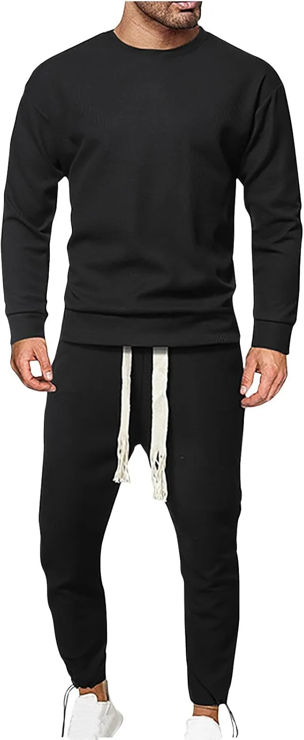 Muscularfit Sweat Suits for Men 2 Piece Fall Fashion Sports Crewneck Sweatshirts Athletic Jogging Sweatpant Outfits Tracksuit