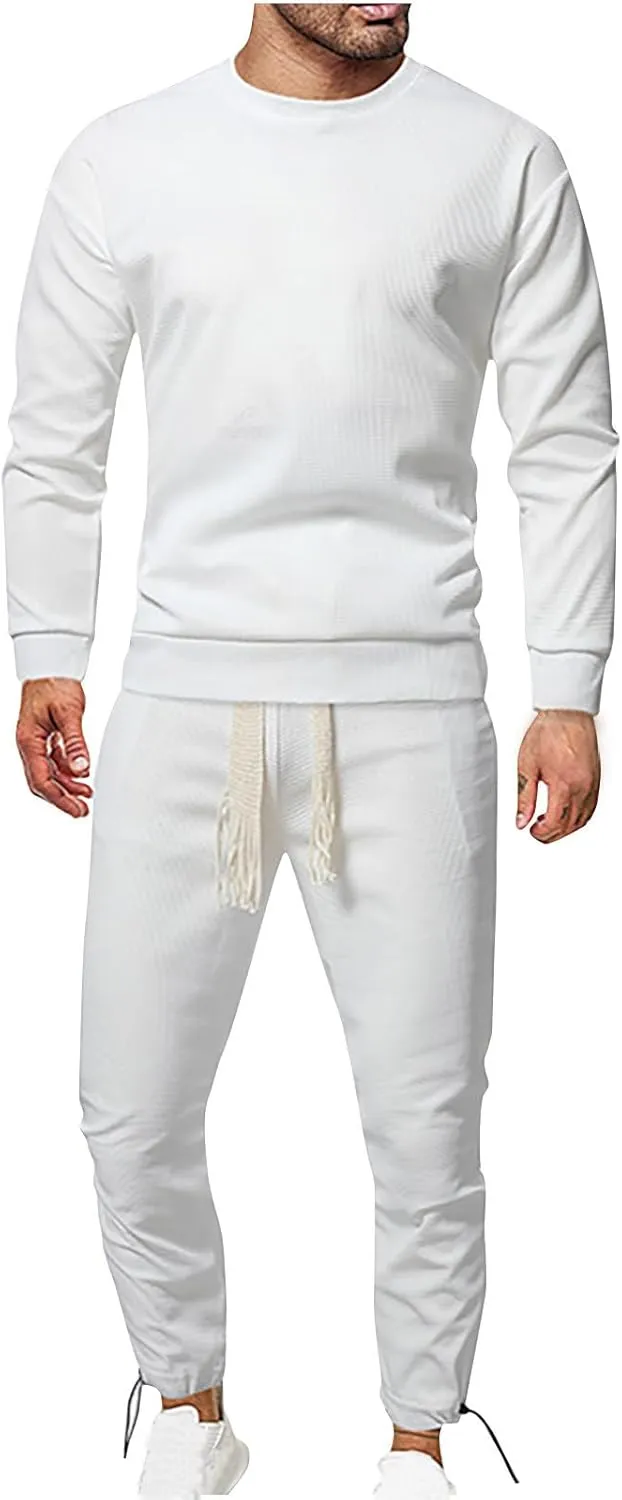 Muscularfit Sweat Suits for Men 2 Piece Fall Fashion Sports Crewneck Sweatshirts Athletic Jogging Sweatpant Outfits Tracksuit