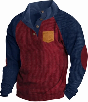 Muscularfit Golf Shirts for Men Long Sleeve Corduroy Pullover Tops Causal Stylish Color Block Button Up Athletic Sweatshirts