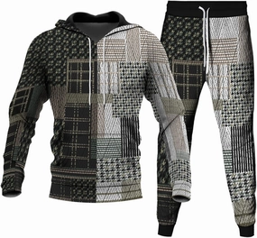 Muscularfit Long Sleeve Two Piece Gym Sets Running Sports Tracksuit Set Vintage Color Block Long Sleeve Hooded Sweatshirt Set