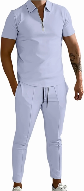 Muscularfit Men's 2 Piece Outfits Casual Long Sleeve Quarter Zip Pullover Shirts Drawstring Running Sports Pants Tracksuit