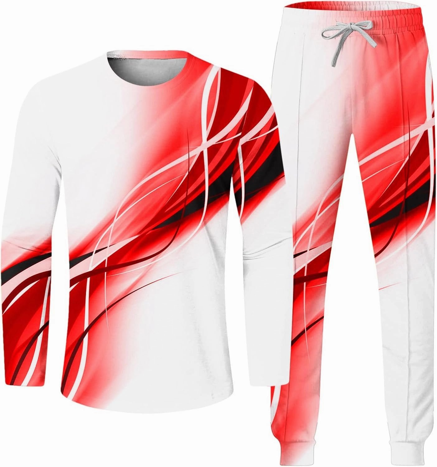Muscularfit Men's Casual Active Tracksuits Sports Line Print Pullover Crewneck Sweatshirts Athletic Jogging 2 Piece Outfits