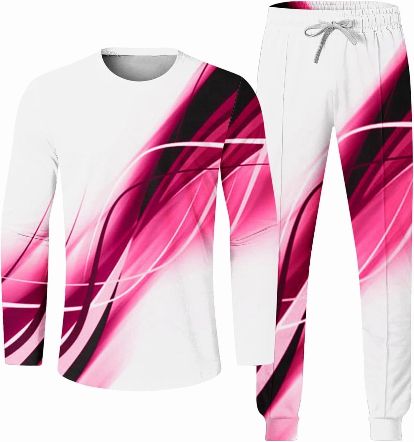 Muscularfit Men's Casual Active Tracksuits Sports Line Print Pullover Crewneck Sweatshirts Athletic Jogging 2 Piece Outfits
