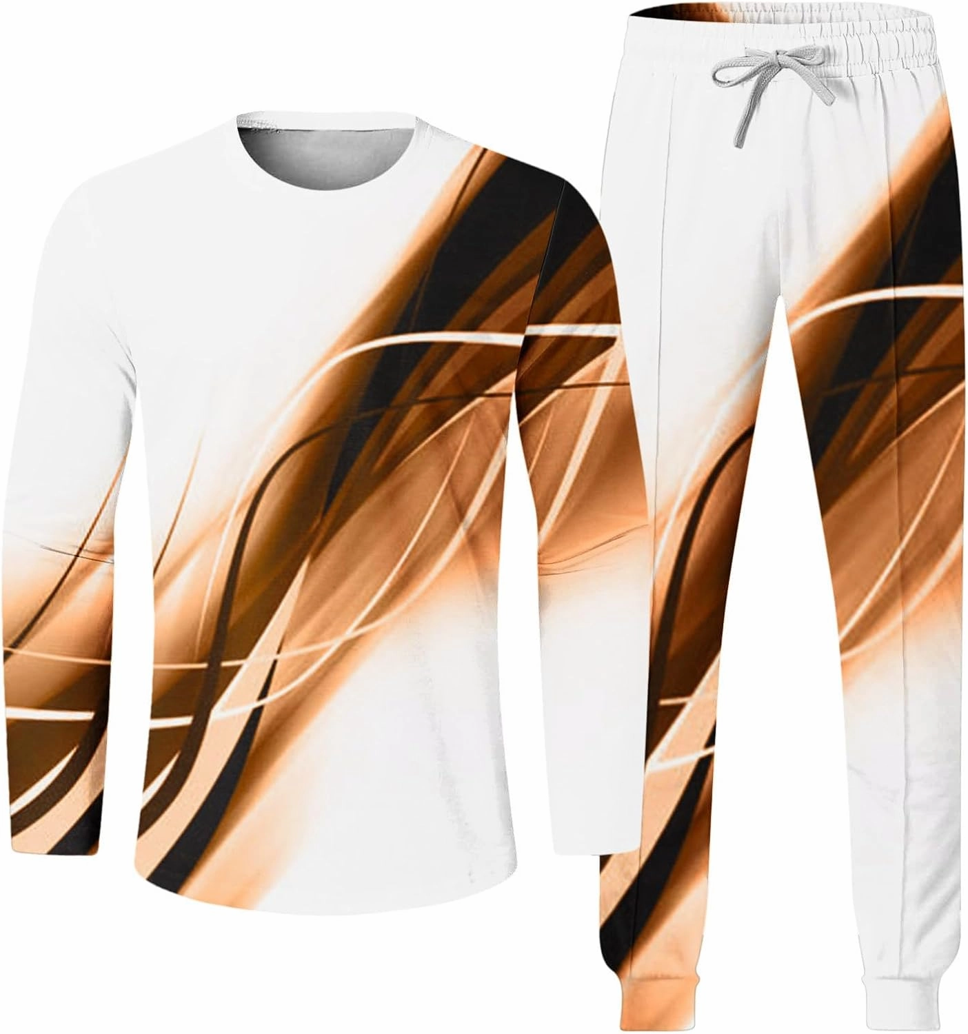 Muscularfit Men's Casual Active Tracksuits Sports Line Print Pullover Crewneck Sweatshirts Athletic Jogging 2 Piece Outfits