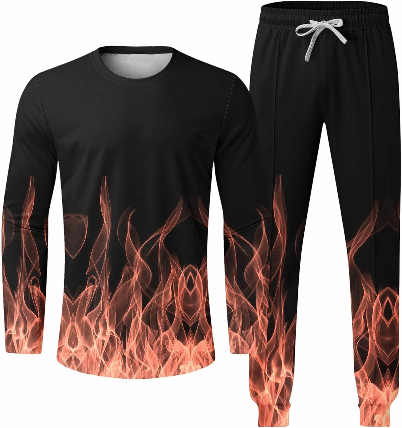 Muscularfit Men's Casual Tracksuit Long Sleeve Running Jogging Sweatsuit Causal Long Sleeve 3D Flame Print Sweatsuit 2 Piece