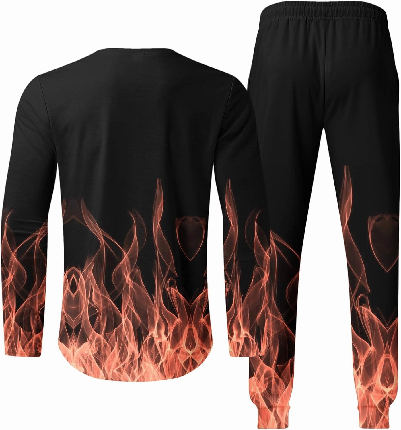 Muscularfit Men's Casual Tracksuit Long Sleeve Running Jogging Sweatsuit Causal Long Sleeve 3D Flame Print Sweatsuit 2 Piece