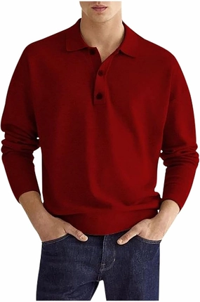 Muscularfit Mens Shirts Casual Long Sleeve Solid Button Down T-Shirts Lightweight Collar Polo Shirt Loose Pullover Henley Tee