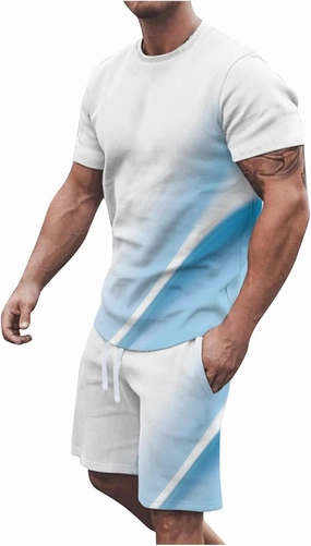 Muscularfit Mens Short Sets 2 Piece Outfits Causal Gradient Color Tracksuit Sweatshirt and Drawstring Shorts Set for Men 2023