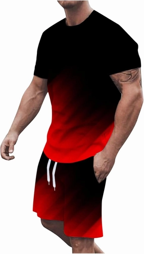 Muscularfit Mens Short Sets 2 Piece Outfits Causal Gradient Color Tracksuit Sweatshirt and Drawstring Shorts Set for Men 2023