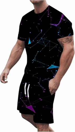 Muscularfit Mens Short Sets 2 Piece Outfits Causal Gradient Color Tracksuit Sweatshirt and Drawstring Shorts Set for Men 2023