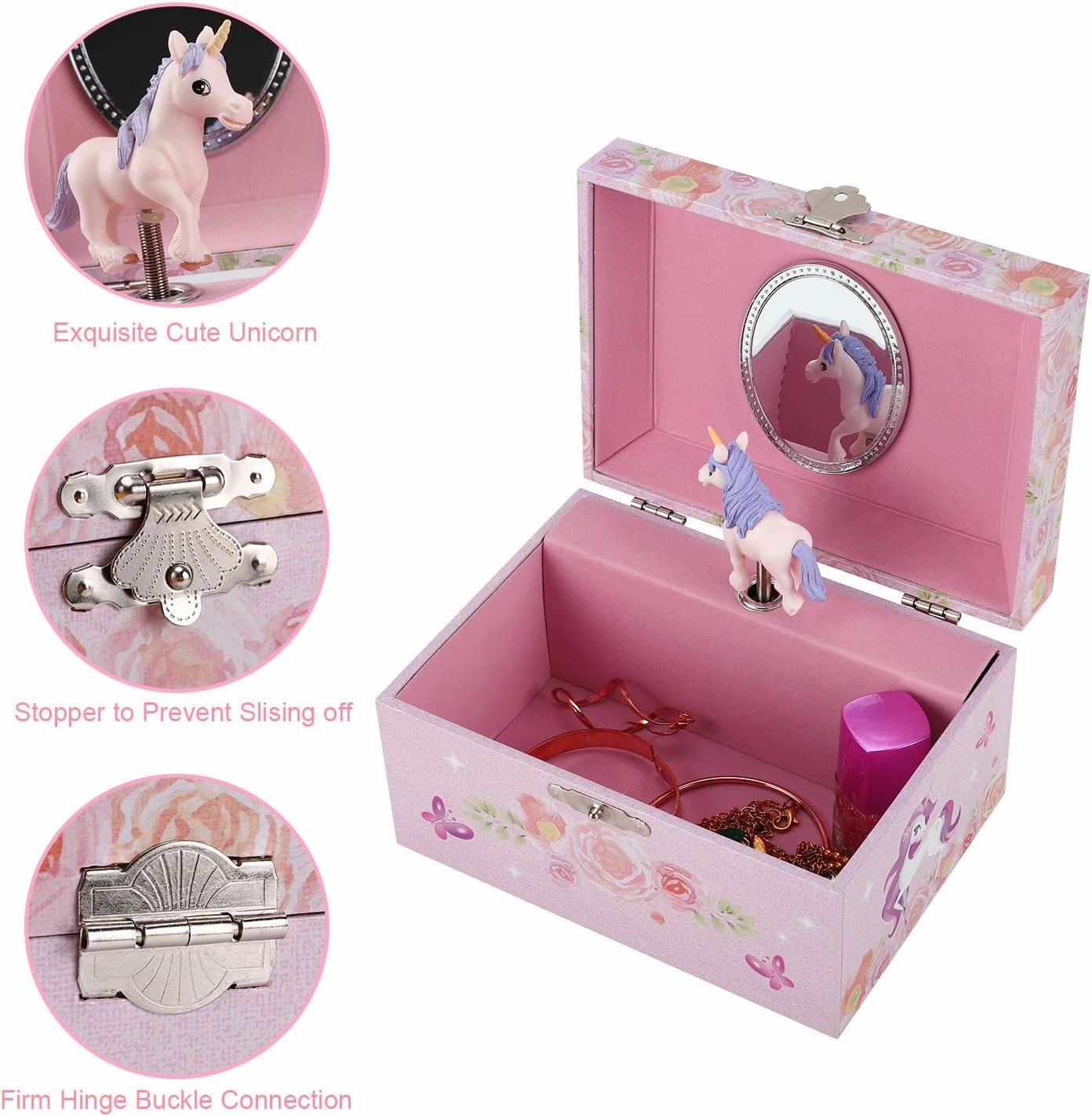 Musical Jewelry Box with Spinning Figurines Music Box Jewel Storage Case Best Gift Toys for Girls (Purple Unicorn)