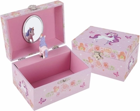 Musical Jewelry Box with Spinning Figurines Music Box Jewel Storage Case Best Gift Toys for Girls (Purple Unicorn)