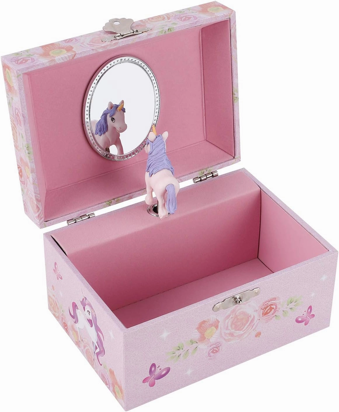 Musical Jewelry Box with Spinning Figurines Music Box Jewel Storage Case Best Gift Toys for Girls (Purple Unicorn)