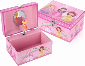 Musical Jewelry Box with Spinning Figurines Music Box Jewel Storage Case Best Gift Toys for Girls (Rose red Princess)