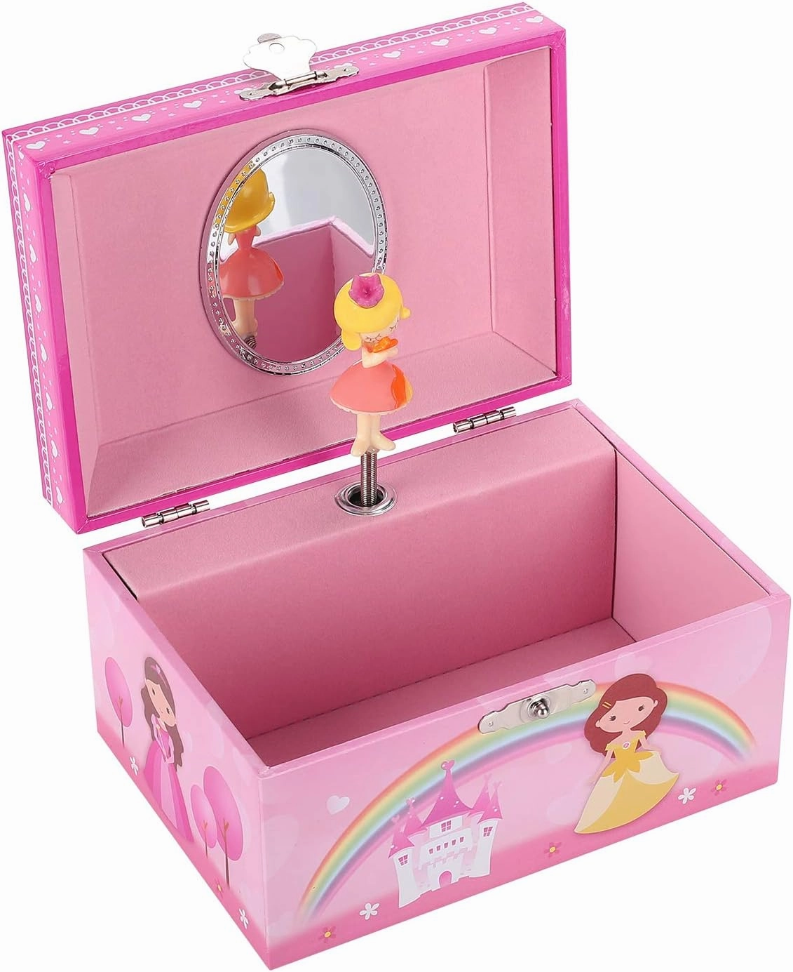 Musical Jewelry Box with Spinning Figurines Music Box Jewel Storage Case Best Gift Toys for Girls (Rose red Princess)