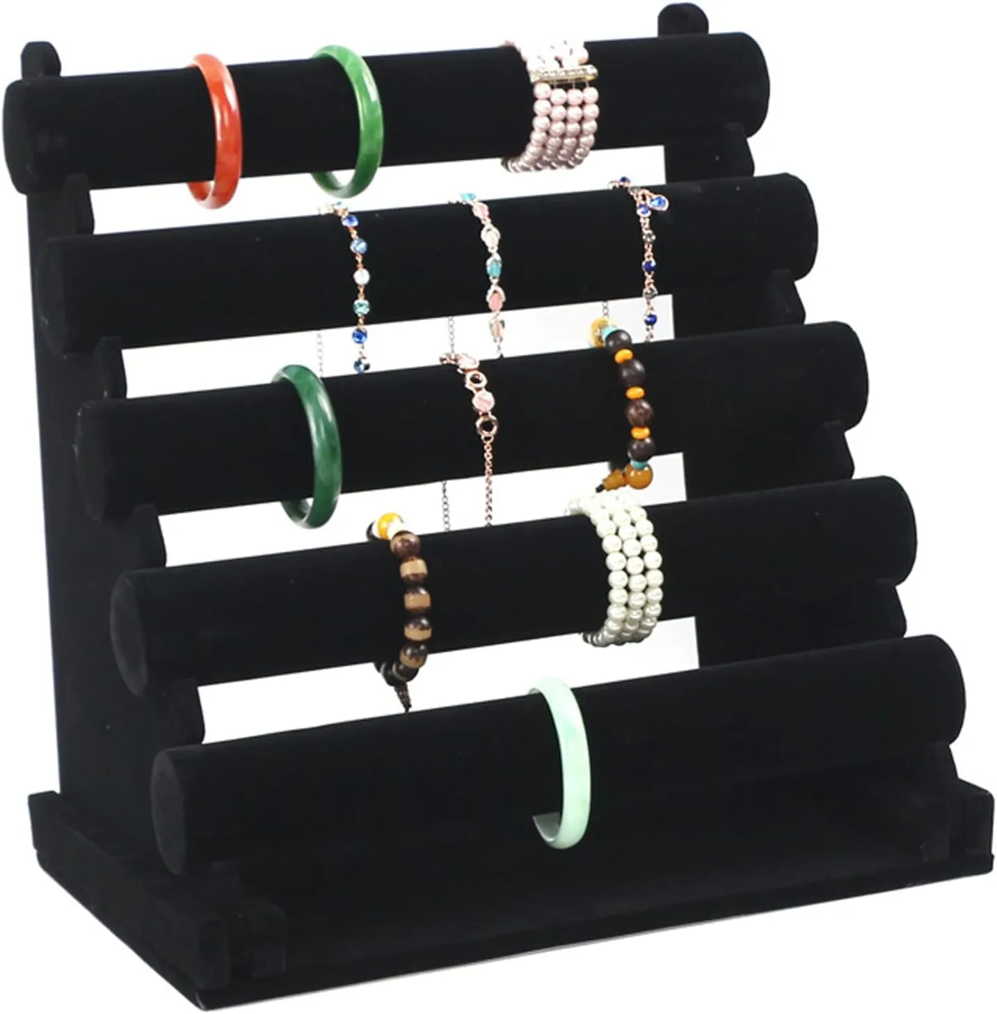 Necklace Organizer Stand Bracelet Holder - 5 Tier Jewelry Display Bracelet Holder Velvet Detachable Jewelry Display Stand for Bangles Watch Bracelets Scrunchies Organization Showcase(Color:black)