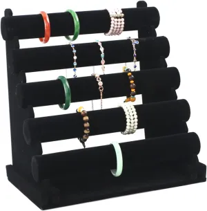 Necklace Organizer Stand Bracelet Holder - 5 Tier Jewelry Display Bracelet Holder Velvet Detachable Jewelry Display Stand for Bangles Watch Bracelets Scrunchies Organization Showcase(Color:black)